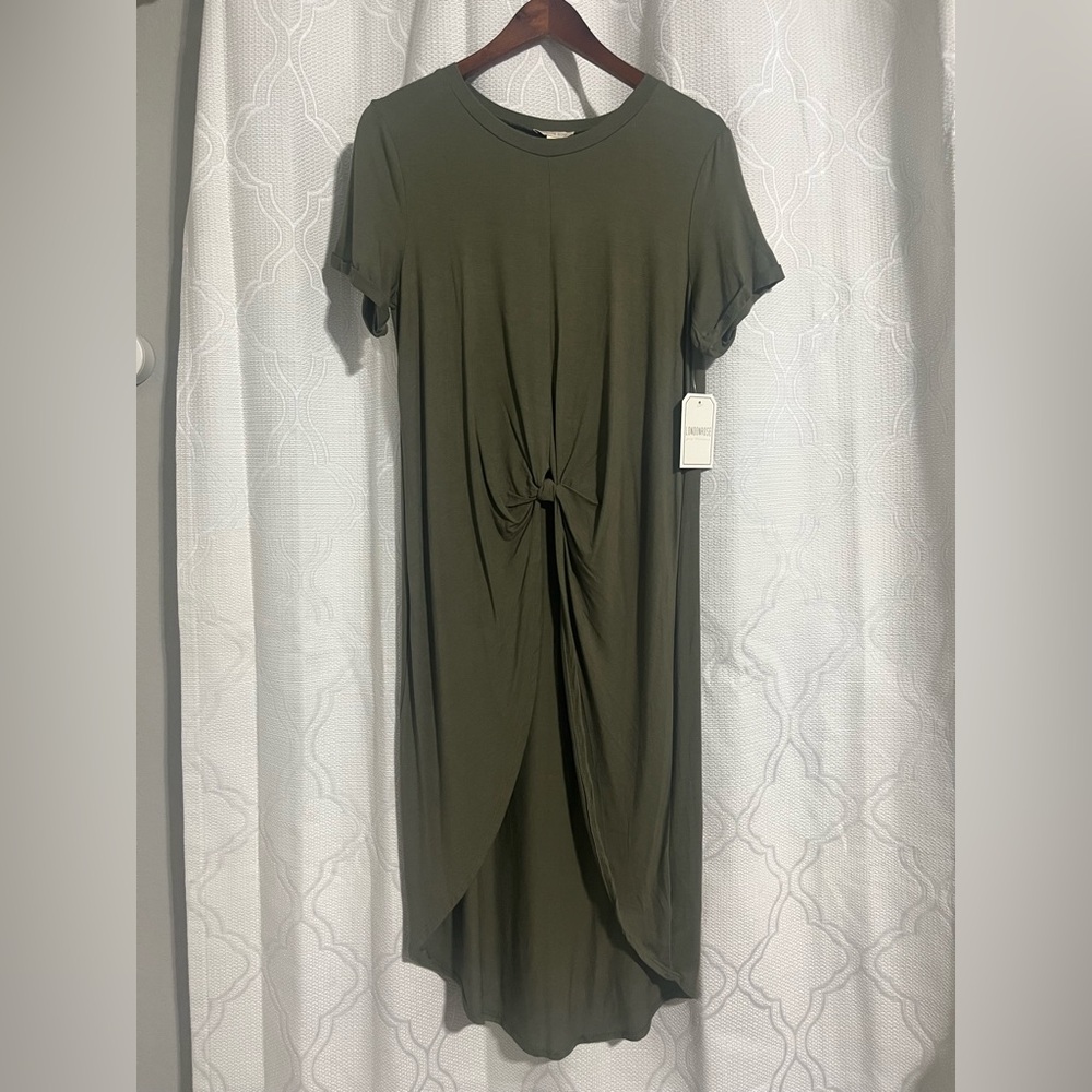 London Rose Olive Green High-Low Top ~ Size Large